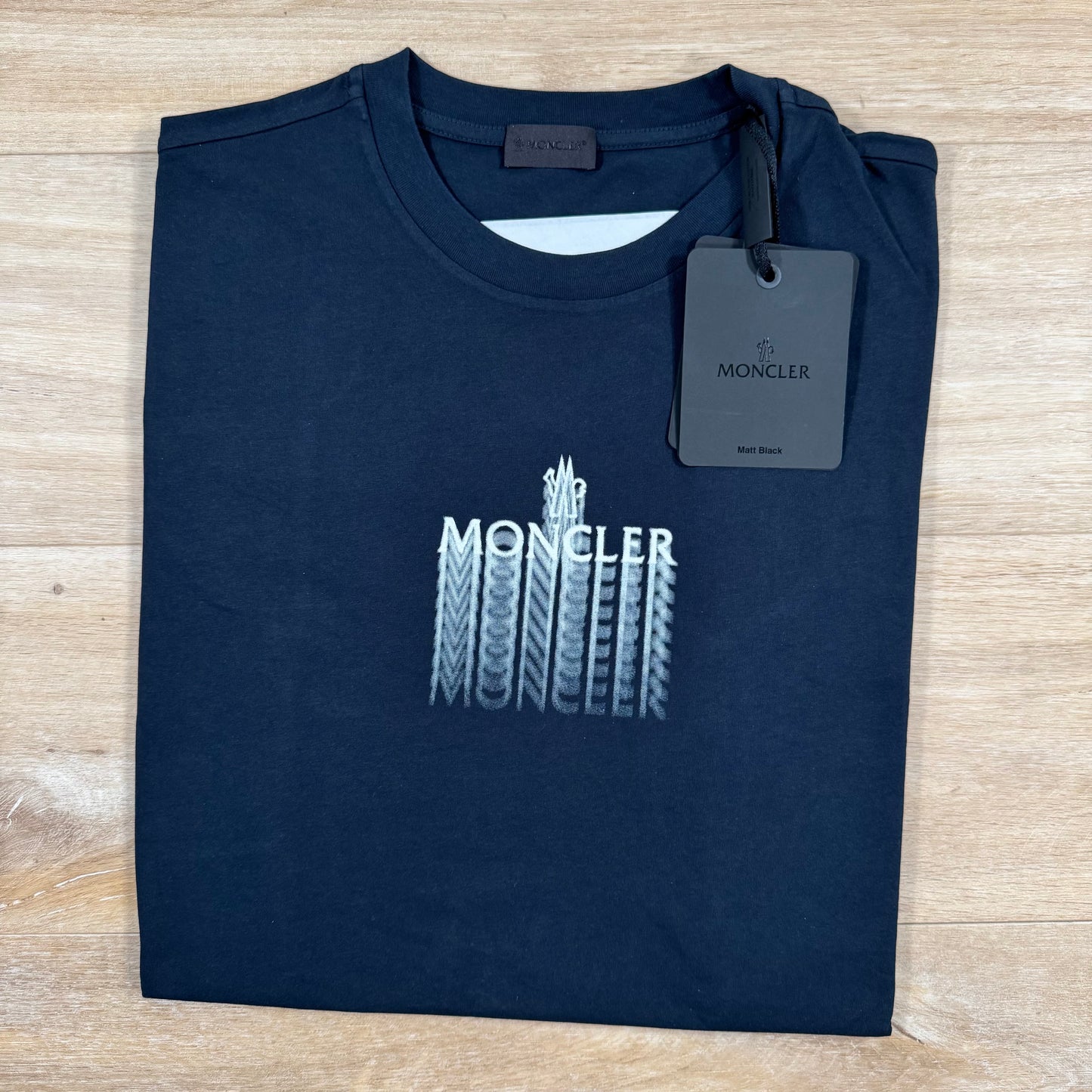 Moncler Faded Logo Cotton T-Shirt in Navy