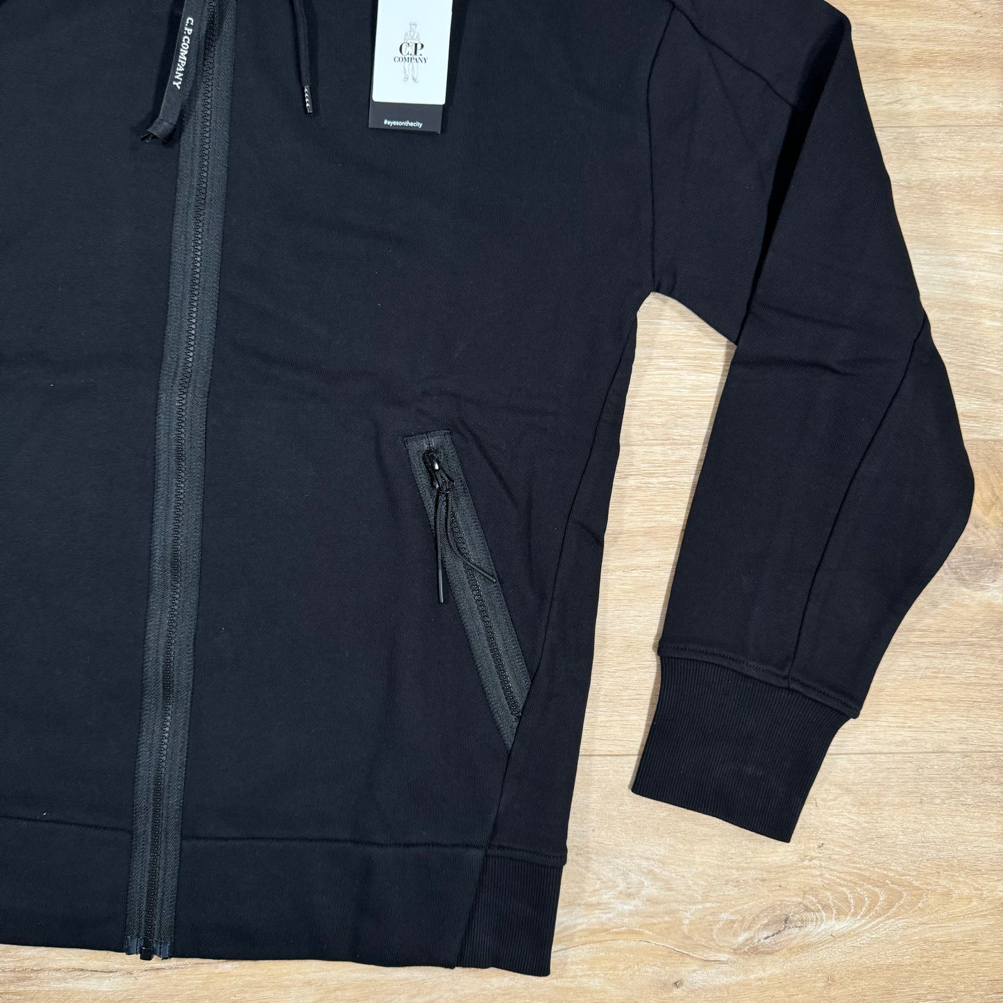 C.P. Company Diagonal Raised Zipped Goggle Hoodie in Black