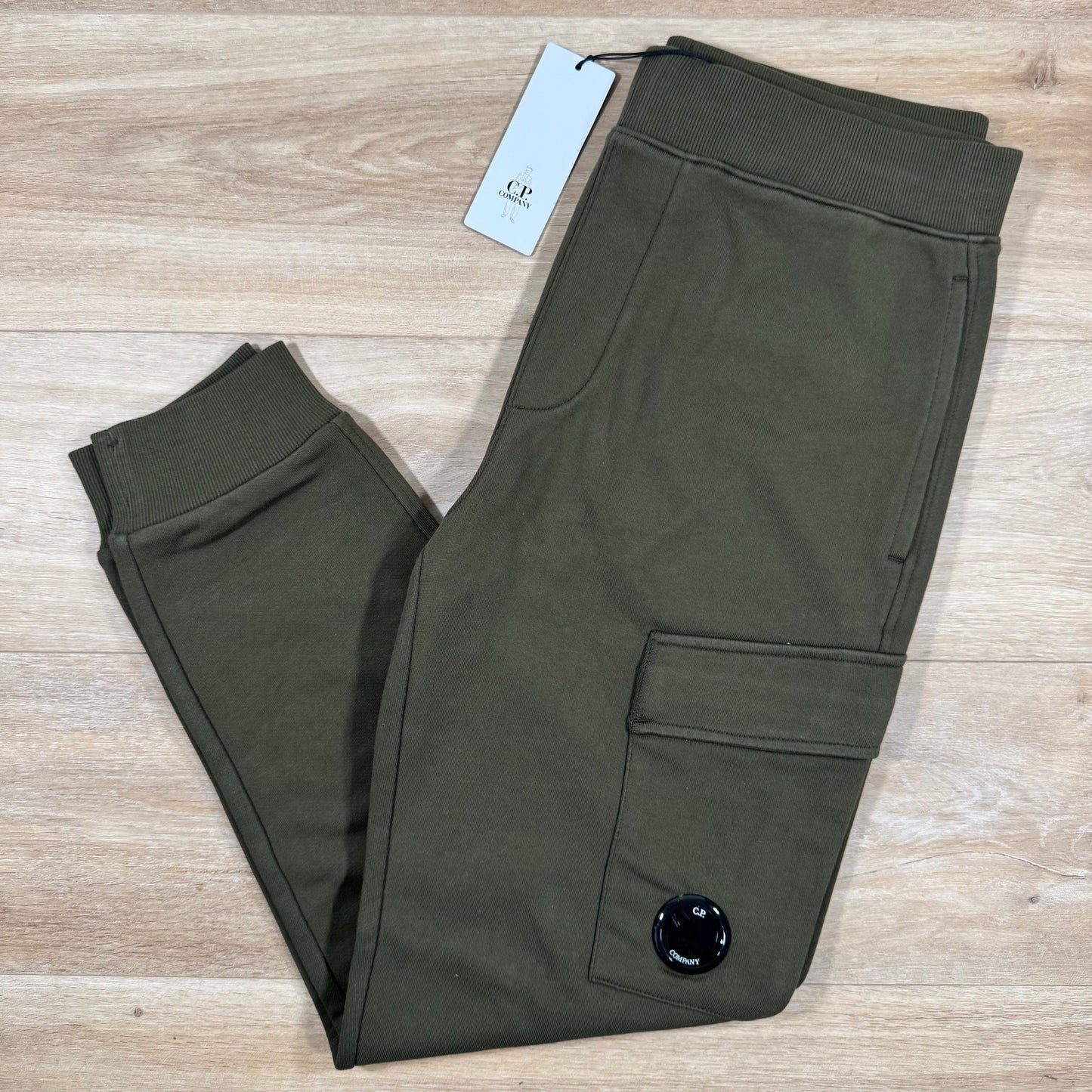 C.P. Company Diagonal Raised Fleece Lens Sweatpants in Ivy Green