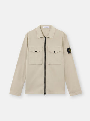 Stone Island Stretch Organic Cotton Satin Overshirt in Sand