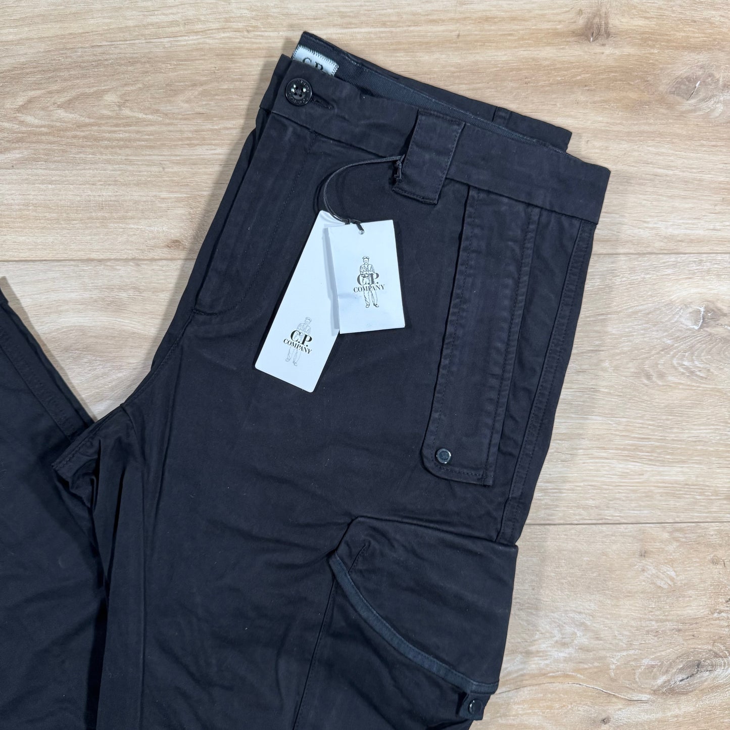 C.P. Company Stretch Sateen Utility Cargo Lens Pants in Black
