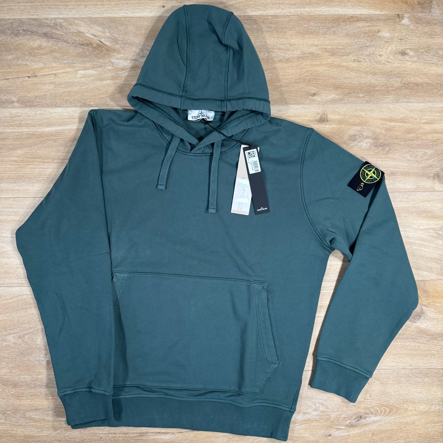 Stone Island Organic Cotton Fleece Pullover Hoodie in Bottle Green