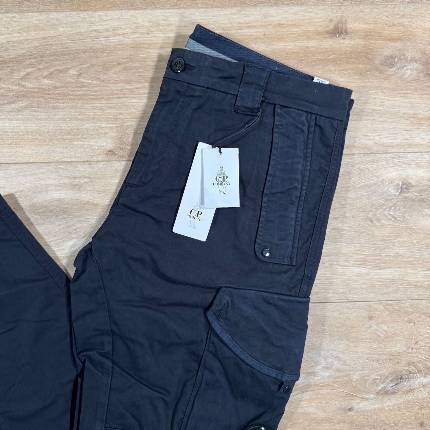 C.P. Company Stretch Sateen Utility Cargo Lens Pants in Navy