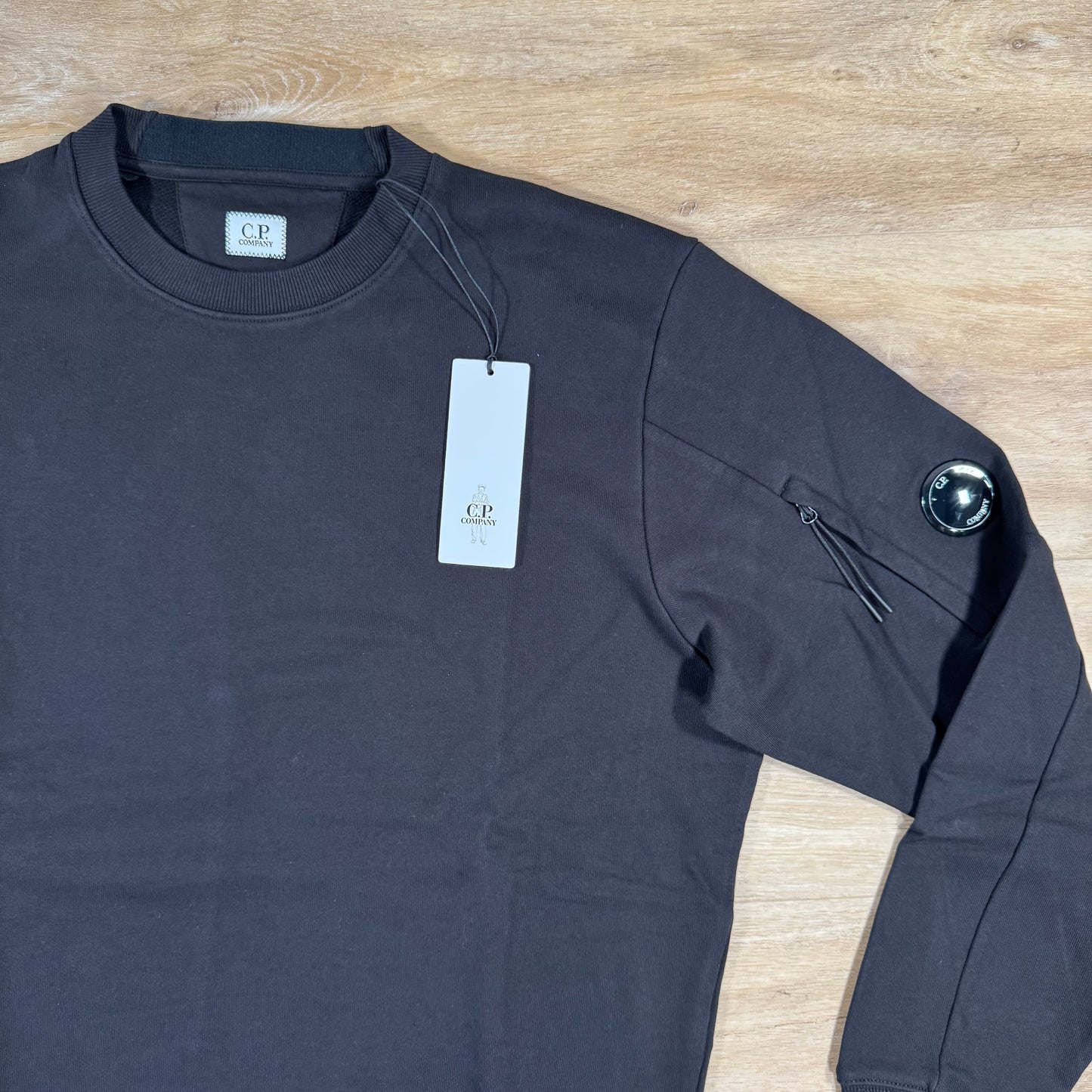 C.P. Company Diagonal Raised Fleece Crewneck Lens Sweatshirt in Black