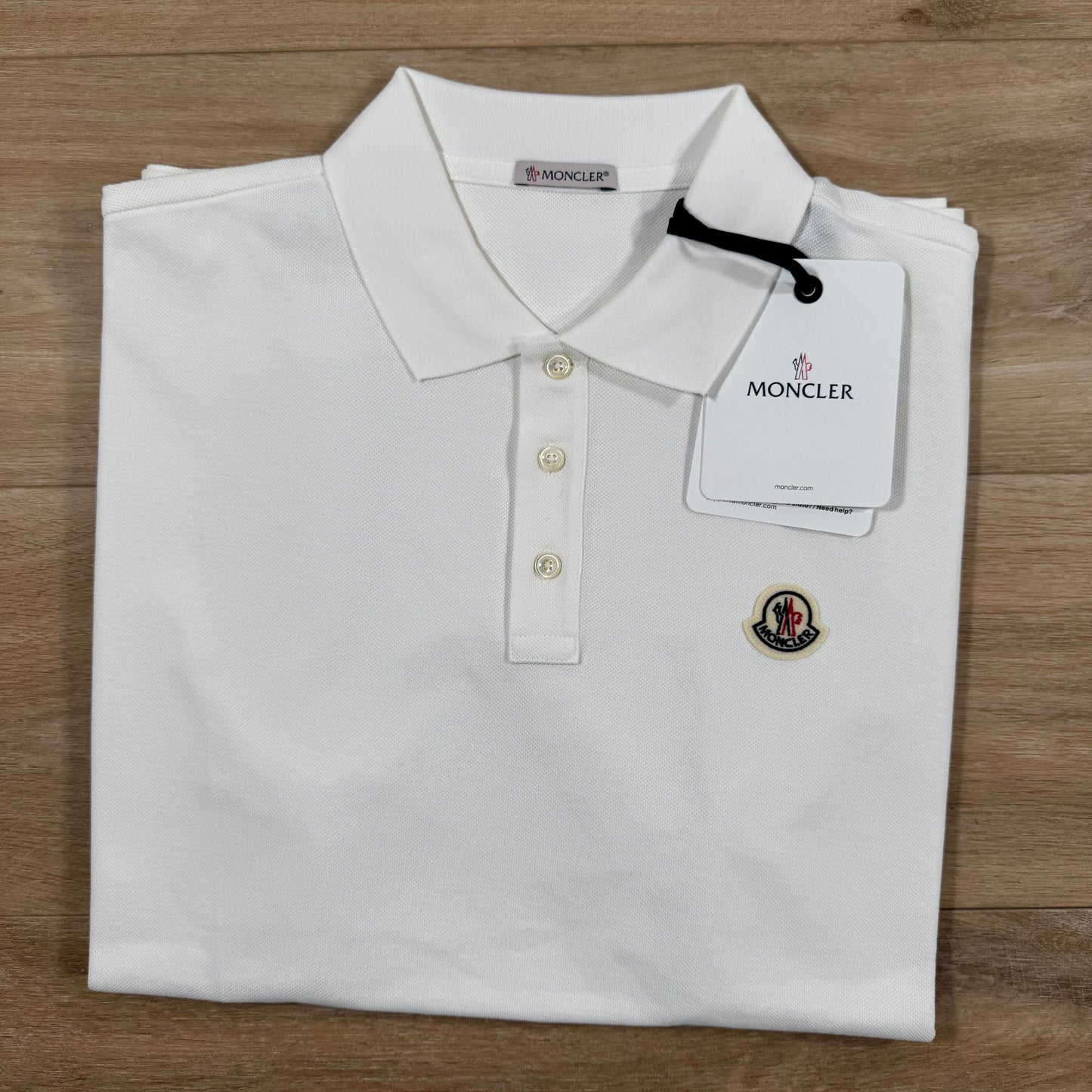Moncler Striped Trim Cotton Piquet Polo Shirt in White