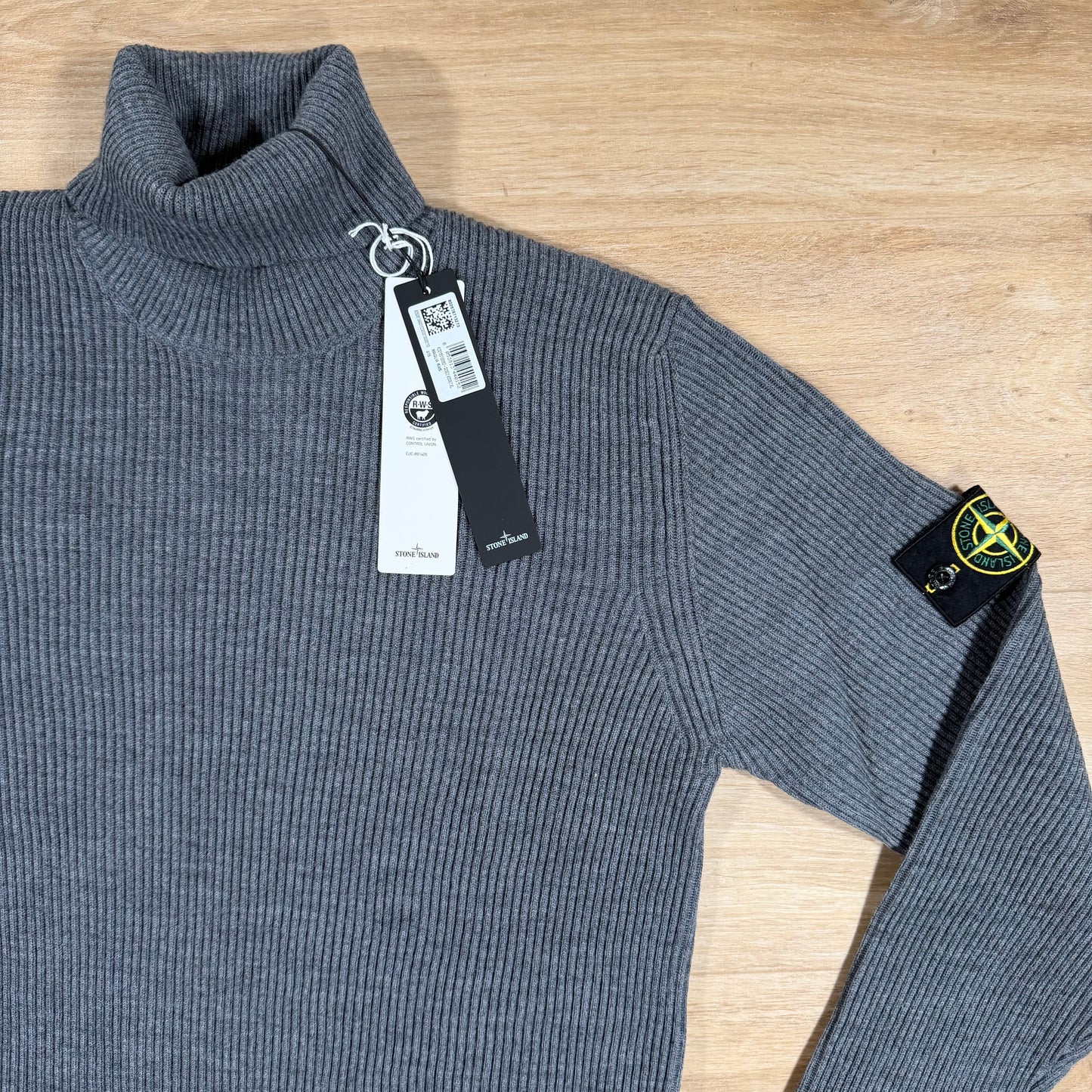 Stone Island Full Rib RWS Wool Turtleneck Jumper in Dark Grey