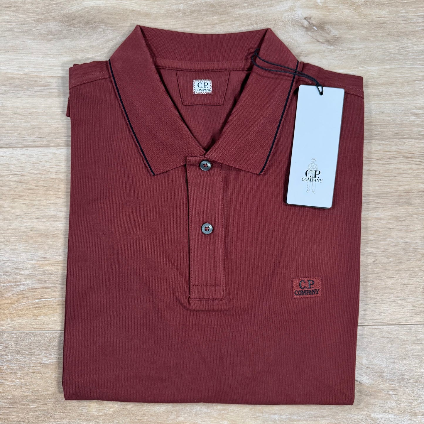C.P. Company Stretch Piquet Striped Collar Polo Shirt in Sable - Brown