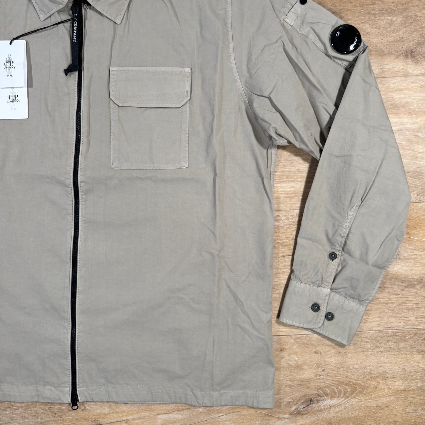 C.P. Company Organic Gabardine Lens Overshirt in Vintage Khaki