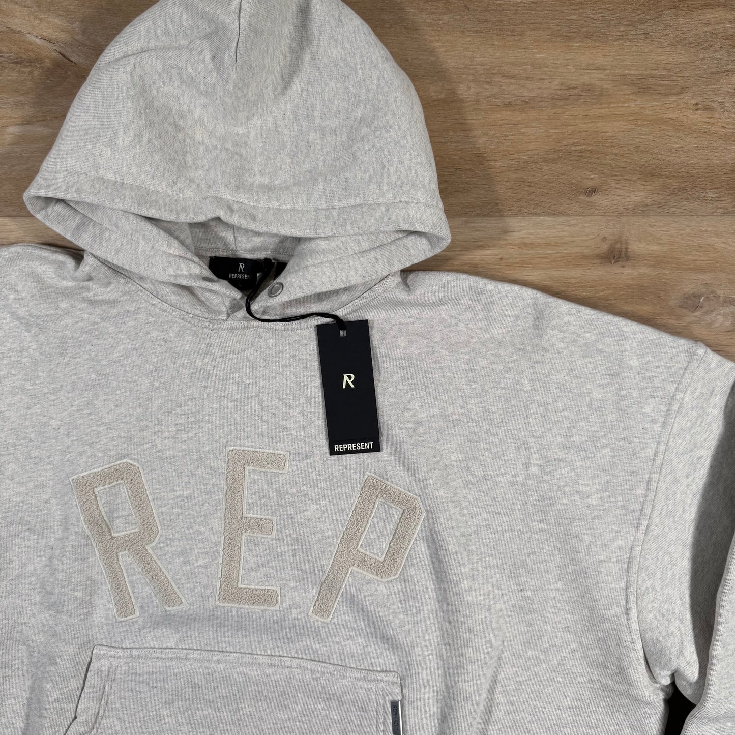 Represent Rep Applique Hoodie in Cream Marl