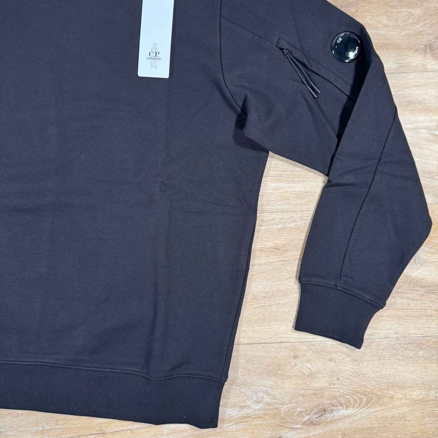 C.P. Company Diagonal Raised Fleece Crewneck Lens Sweatshirt in Black