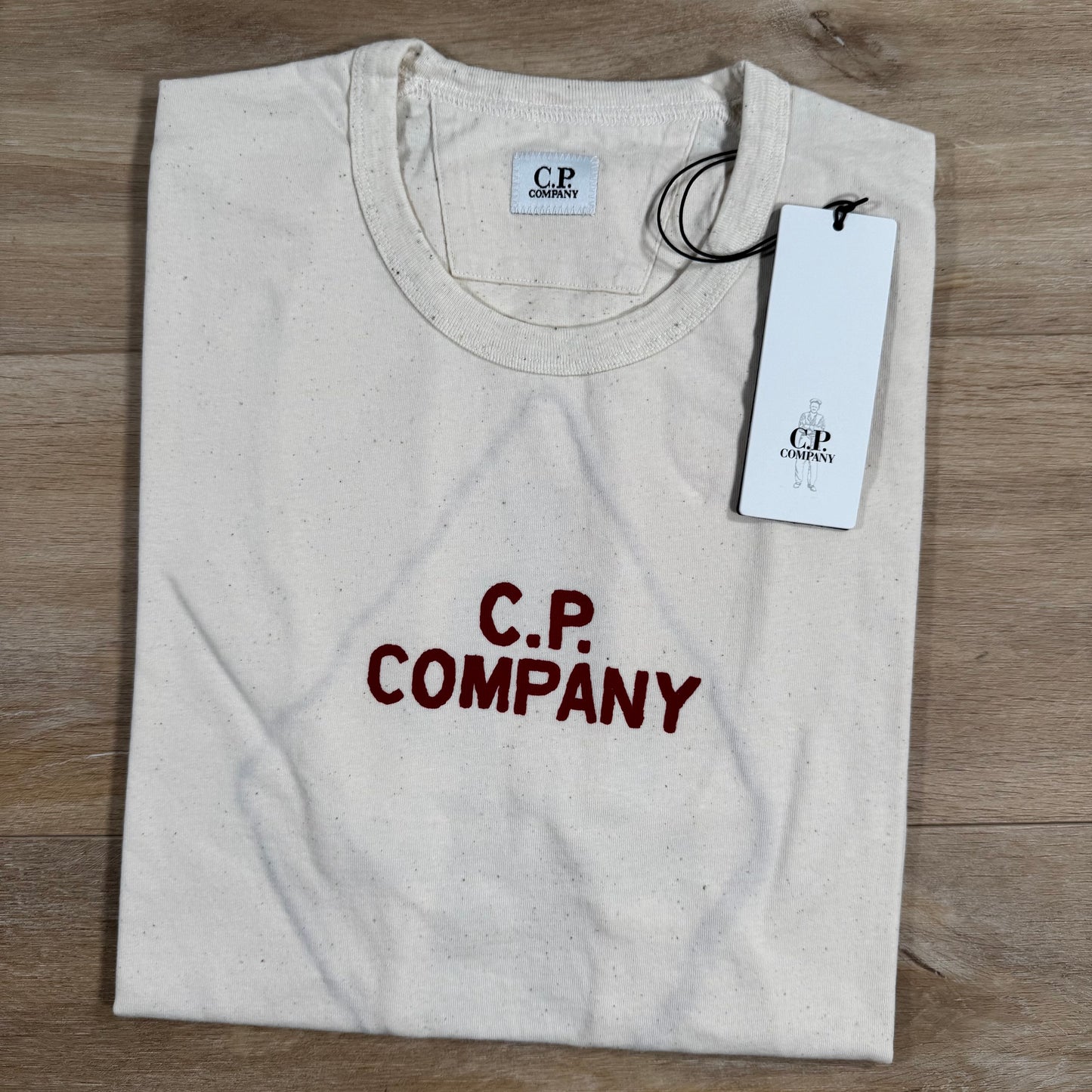 C.P. Company Natural Jersey Logo T-Shirt in Pistachio Shell - Beige