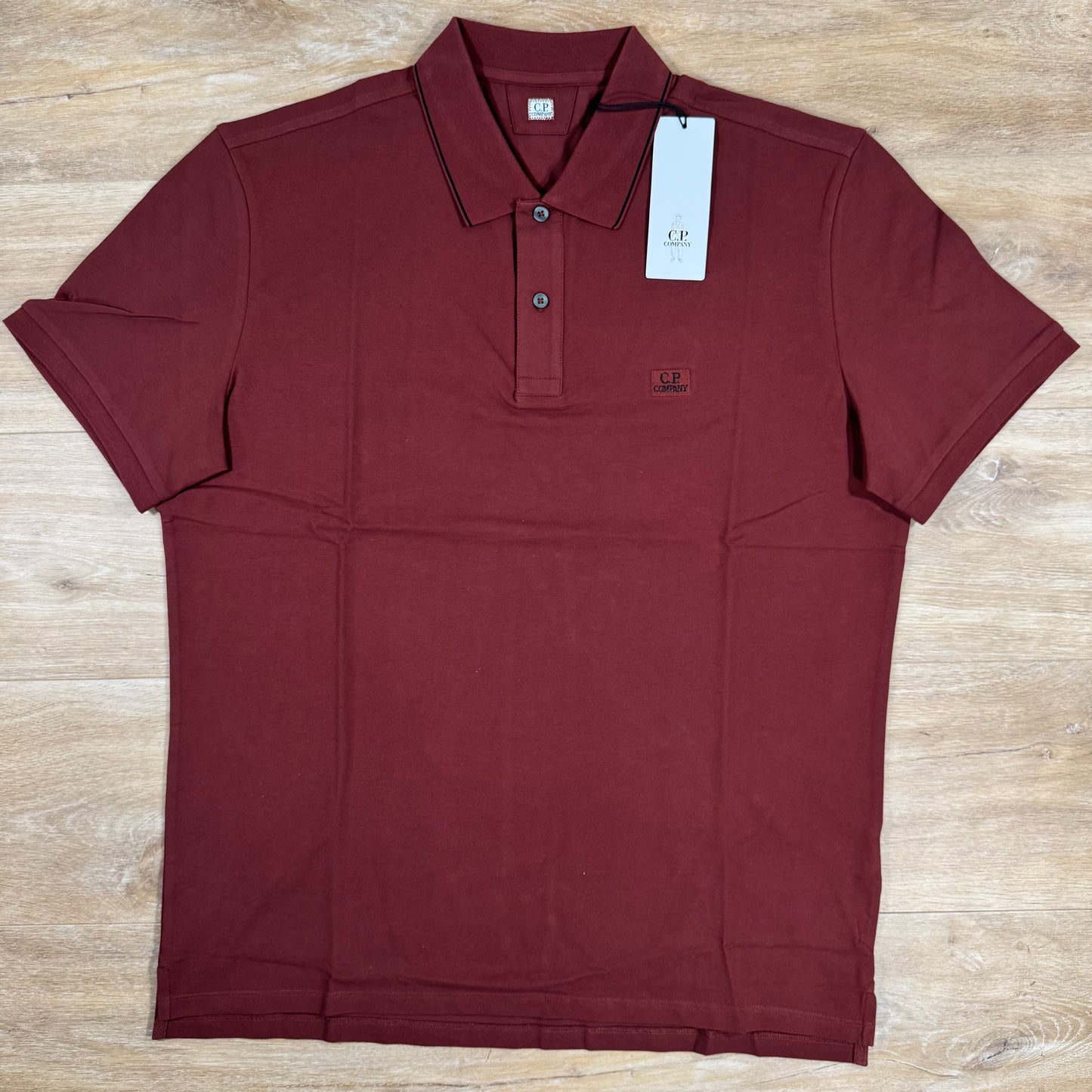 C.P. Company Stretch Piquet Striped Collar Polo Shirt in Sable - Brown