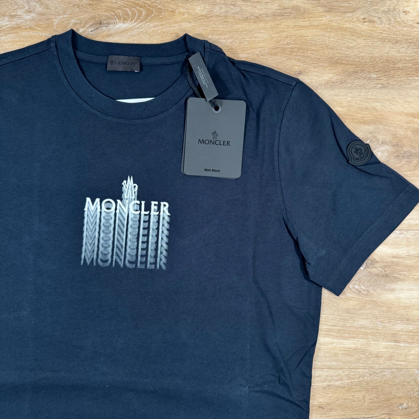 Moncler Faded Logo Cotton T-Shirt in Navy