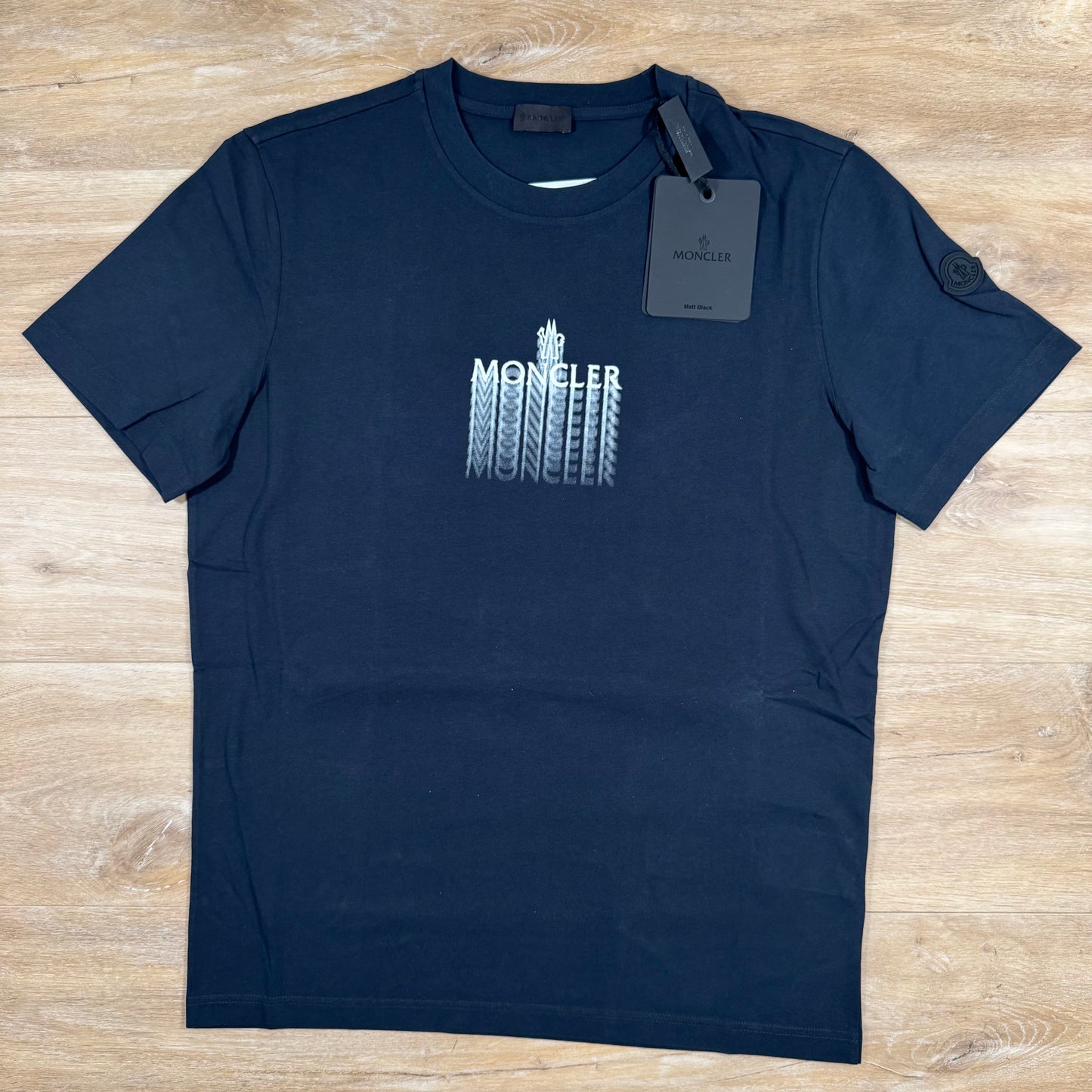 Moncler Faded Logo Cotton T-Shirt in Navy