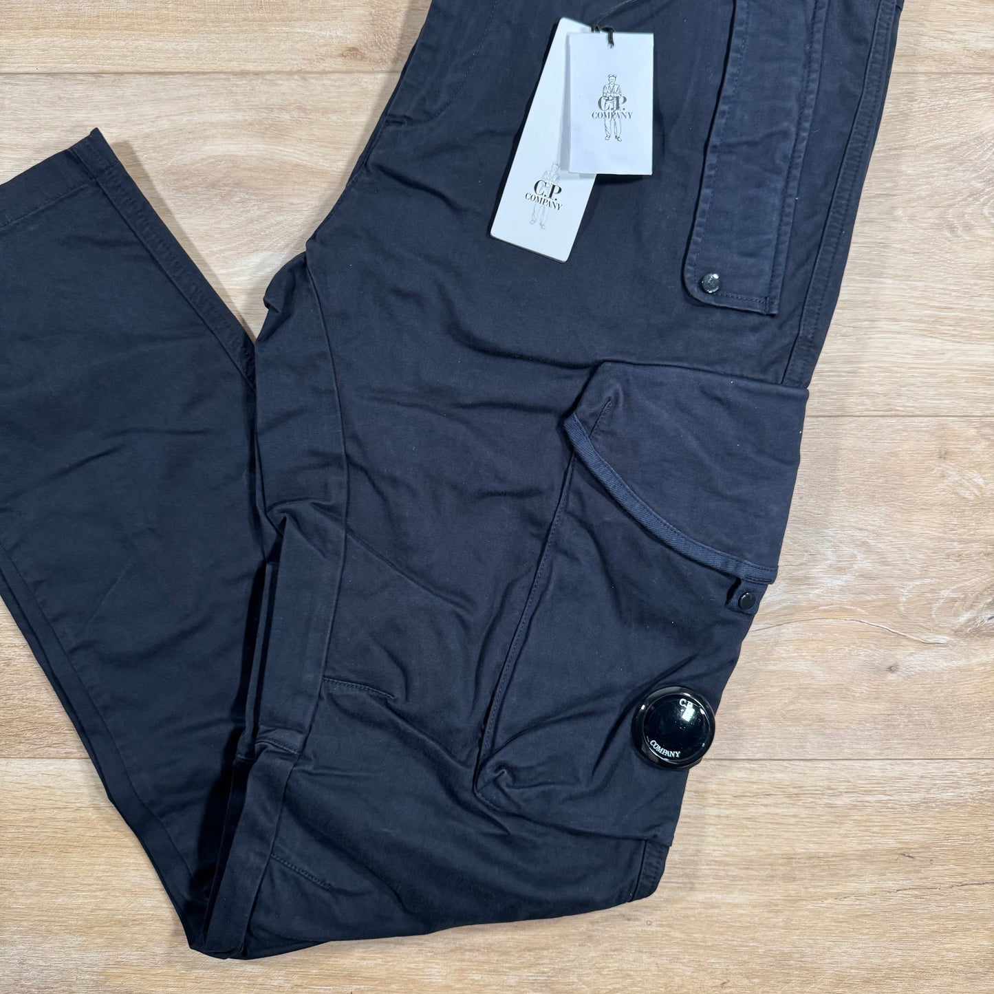 C.P. Company Stretch Sateen Utility Cargo Lens Pants in Navy