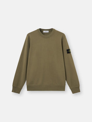 Stone Island Organic Cotton Fleece Crewneck Sweatshirt in Military Green