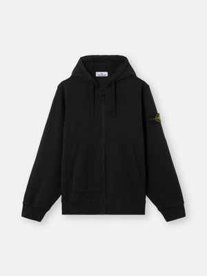 Stone Island Organic Cotton Fleece Zip-Up Hoodie in Black