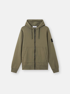 Stone Island Organic Cotton Fleece Zip-Up Hoodie in Military Green