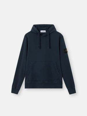 Stone Island Organic Cotton Fleece Pullover Hoodie in Navy