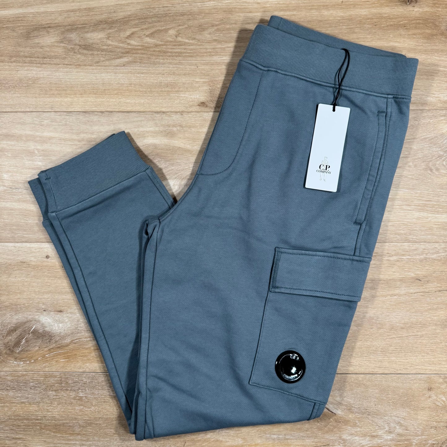 C.P. Company Diagonal Raised Fleece Lens Sweatpants in Stormy Weather - Blue