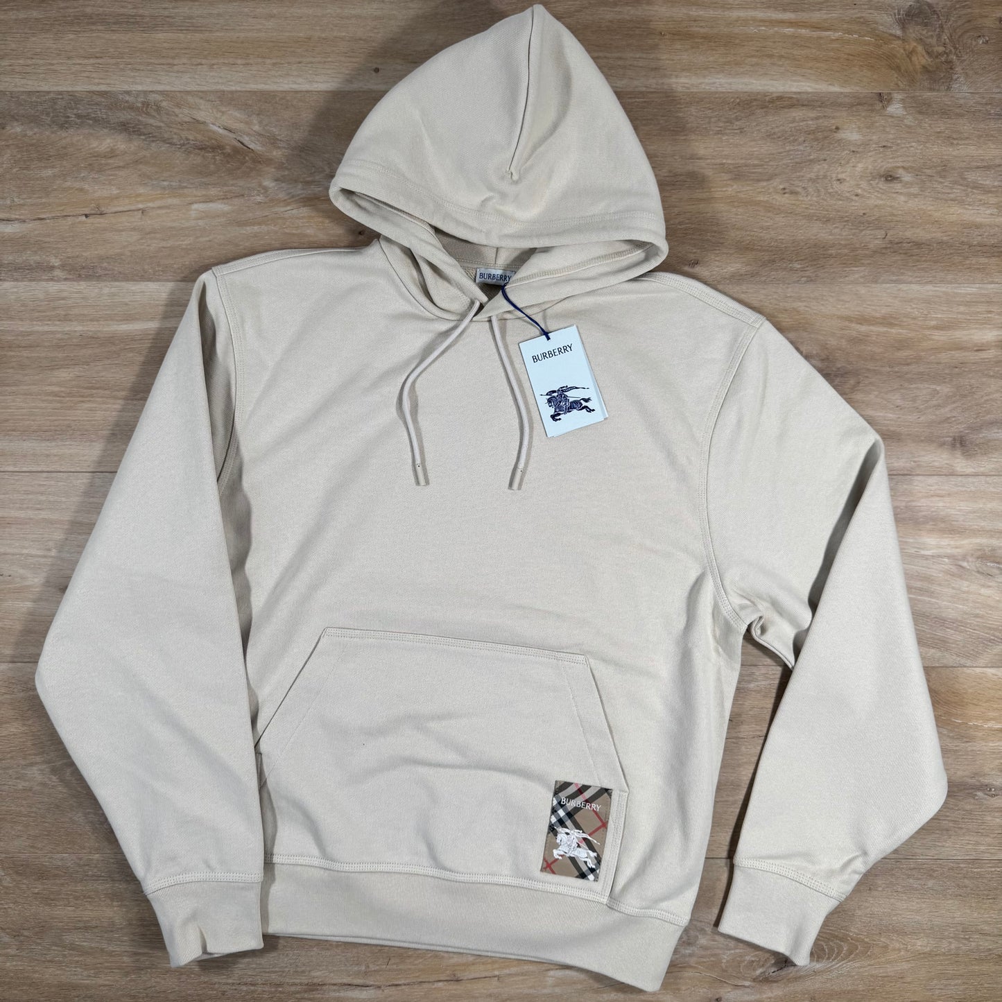 Burberry Check Label Cotton Hoodie in Nutmeg