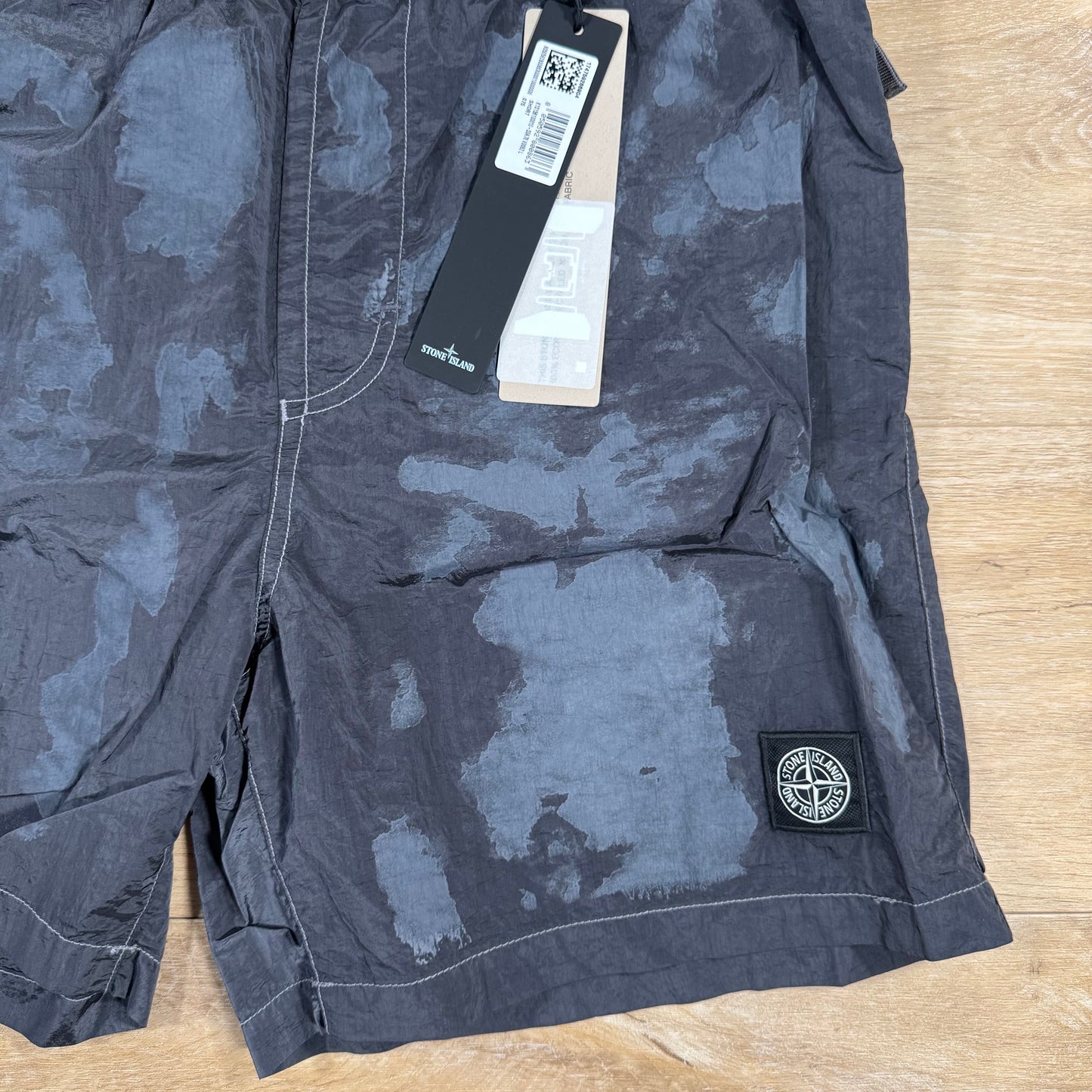 Stone Island Nylon Metal Swim Shorts in Lead Grey with Hand Printed Camo