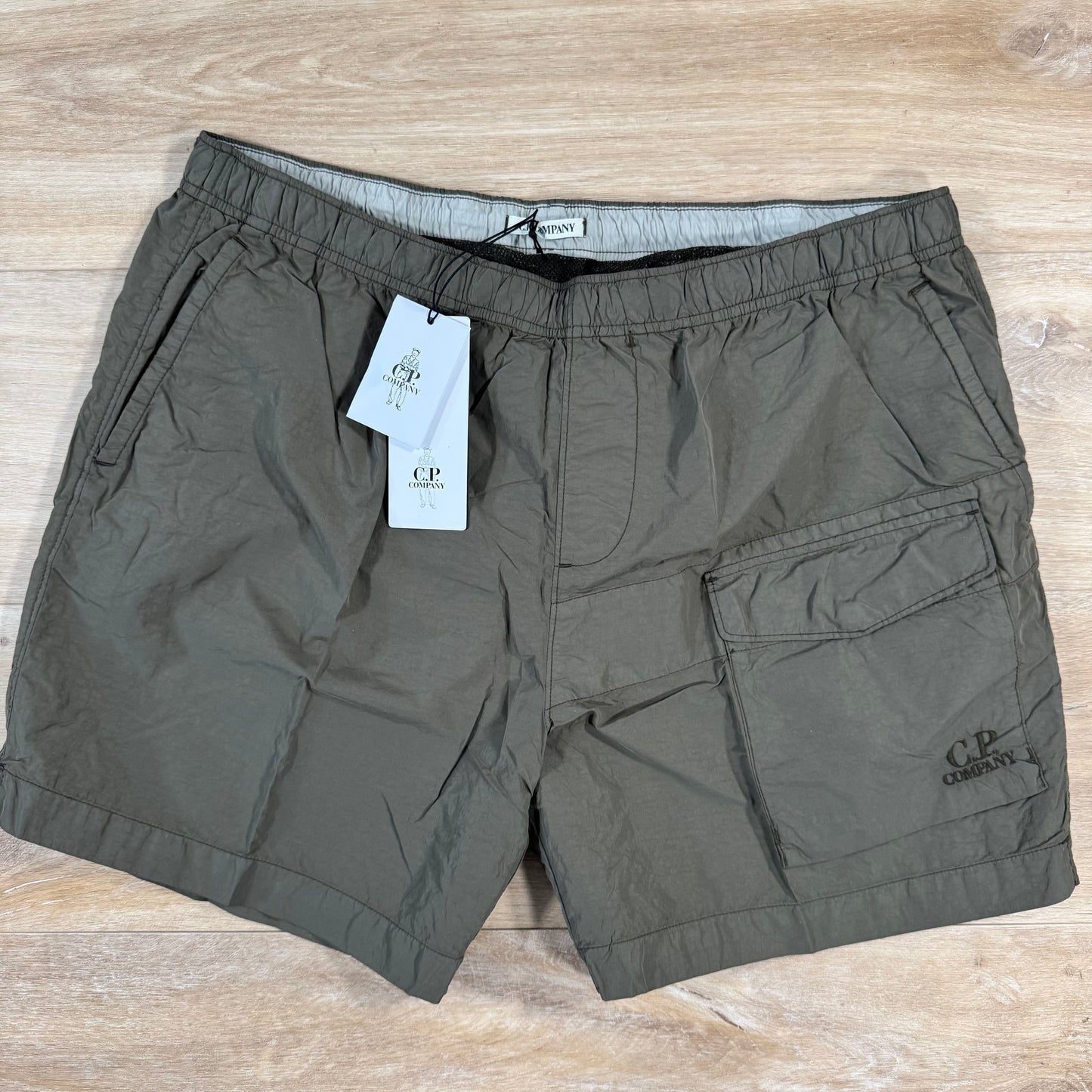 C.P. Company Flatt Nylon Logo Swim Shorts in Ivy Green