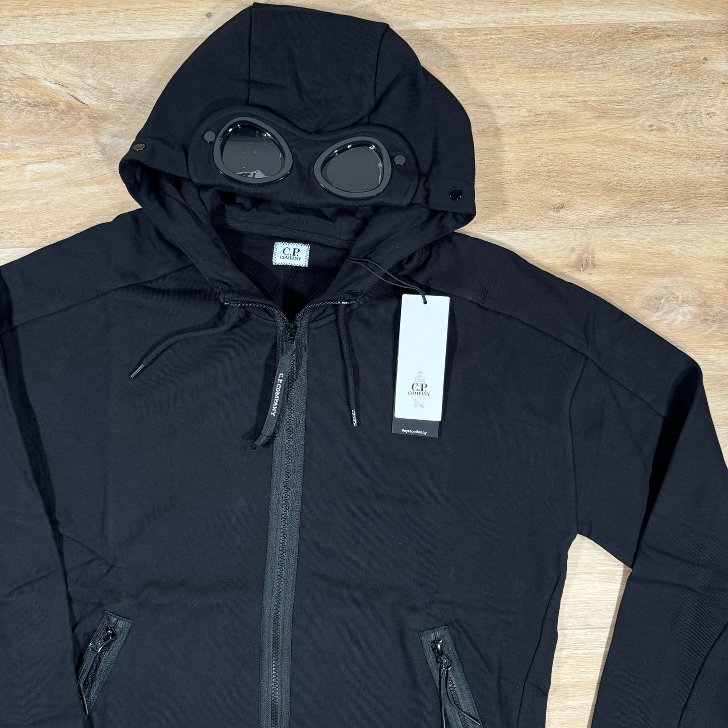 C.P. Company Diagonal Raised Zipped Goggle Hoodie in Black