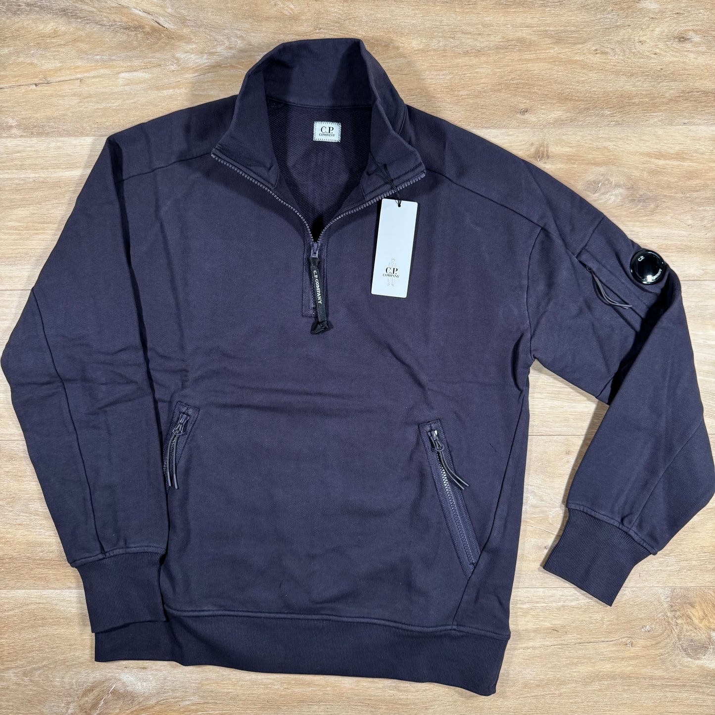 C.P. Company Diagonal Raised Half-Zipped Lens Sweatshirt in Nightshade Purple