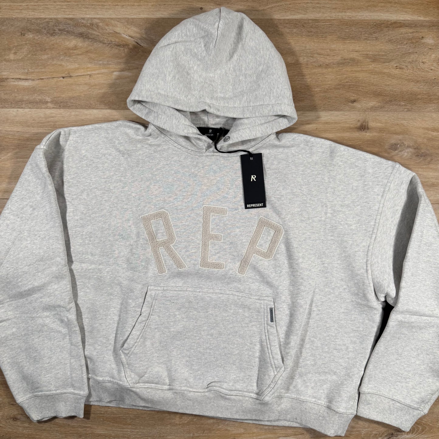 Represent Rep Applique Hoodie in Cream Marl