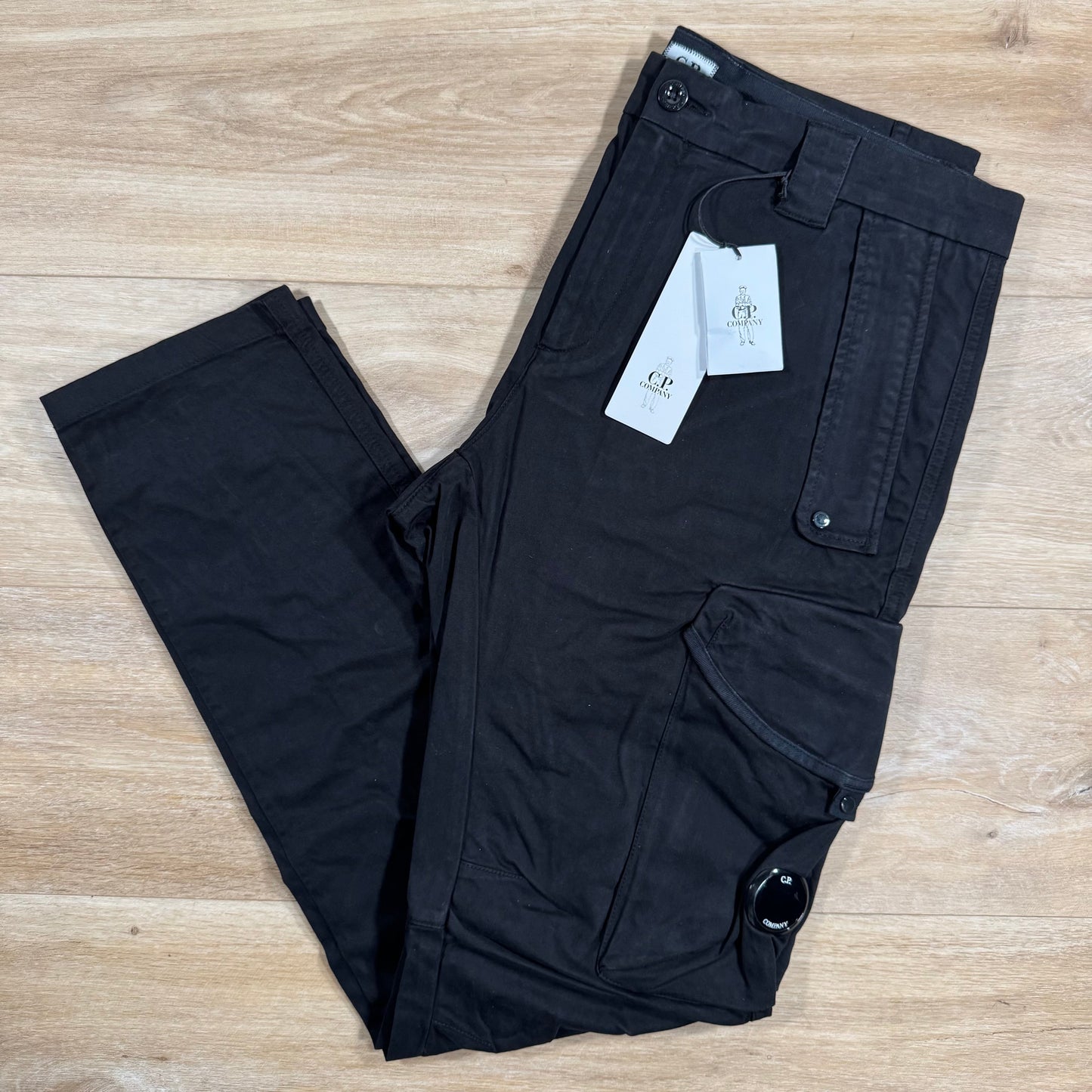 C.P. Company Stretch Sateen Utility Cargo Lens Pants in Black