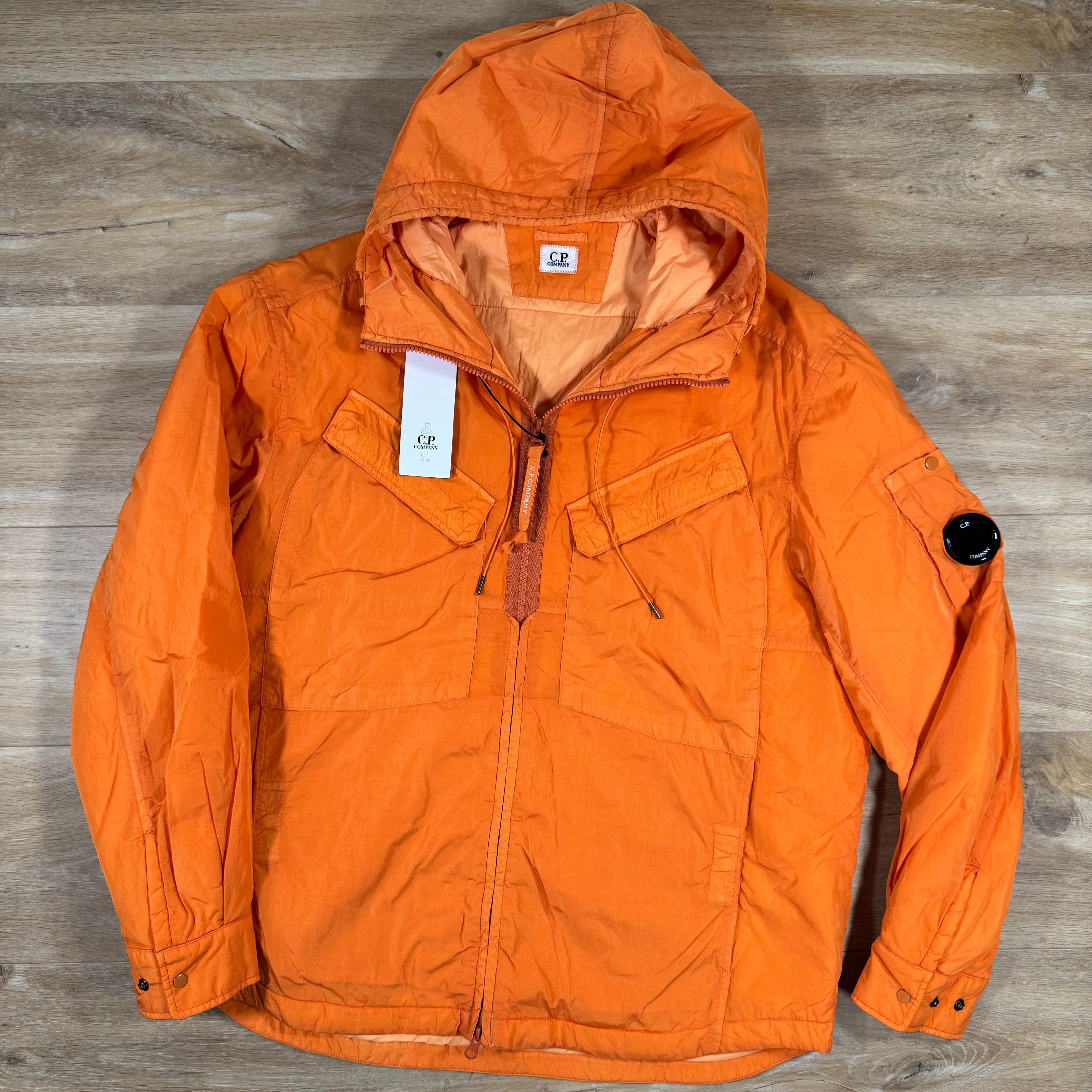 cp company chrome r goggle overshirt C.P. Company Chrome-R Hooded Zipped Lens Overshirt in Russet Orange – Label Menswear