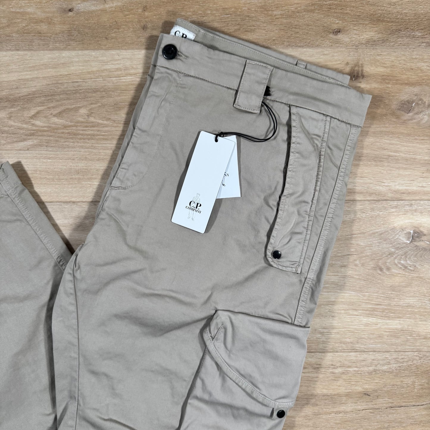 C.P. Company Stretch Sateen Utility Cargo Lens Pants in Vintage Khaki