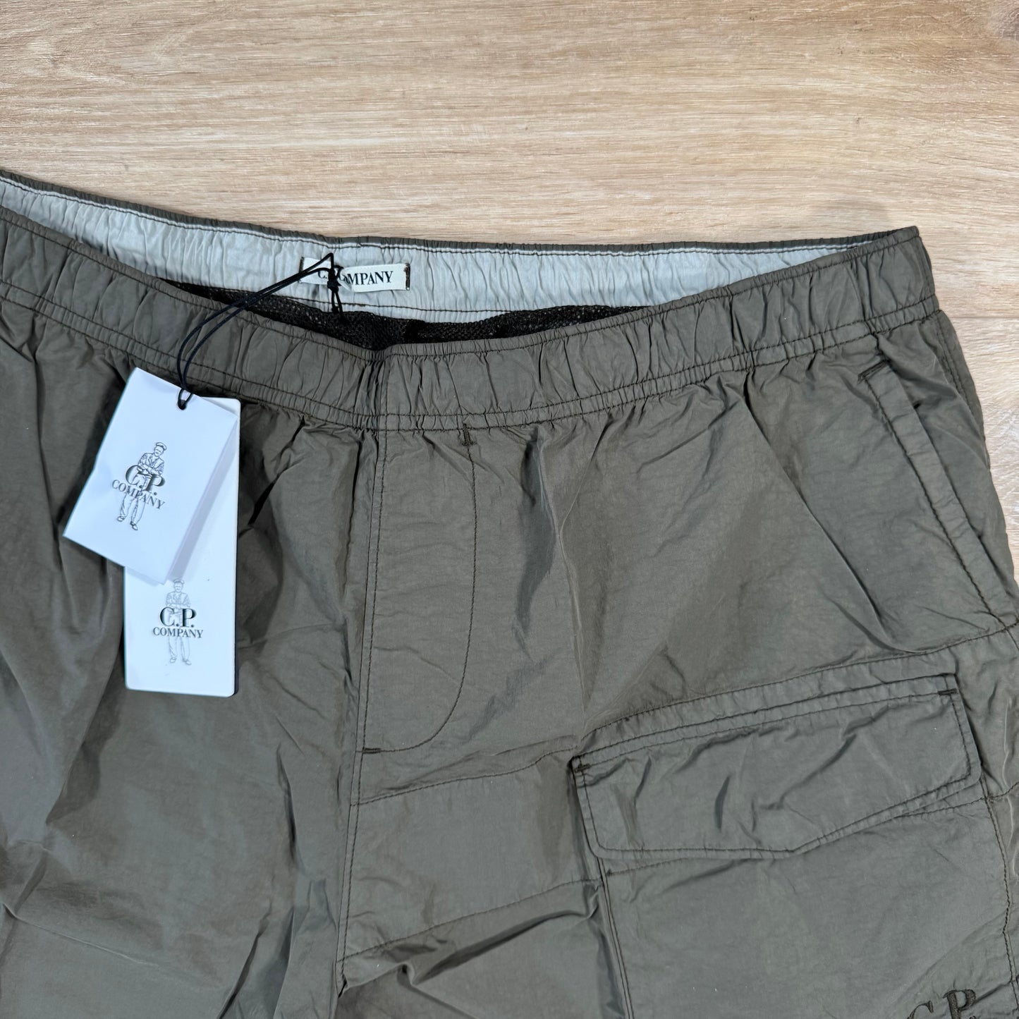 C.P. Company Flatt Nylon Logo Swim Shorts in Ivy Green
