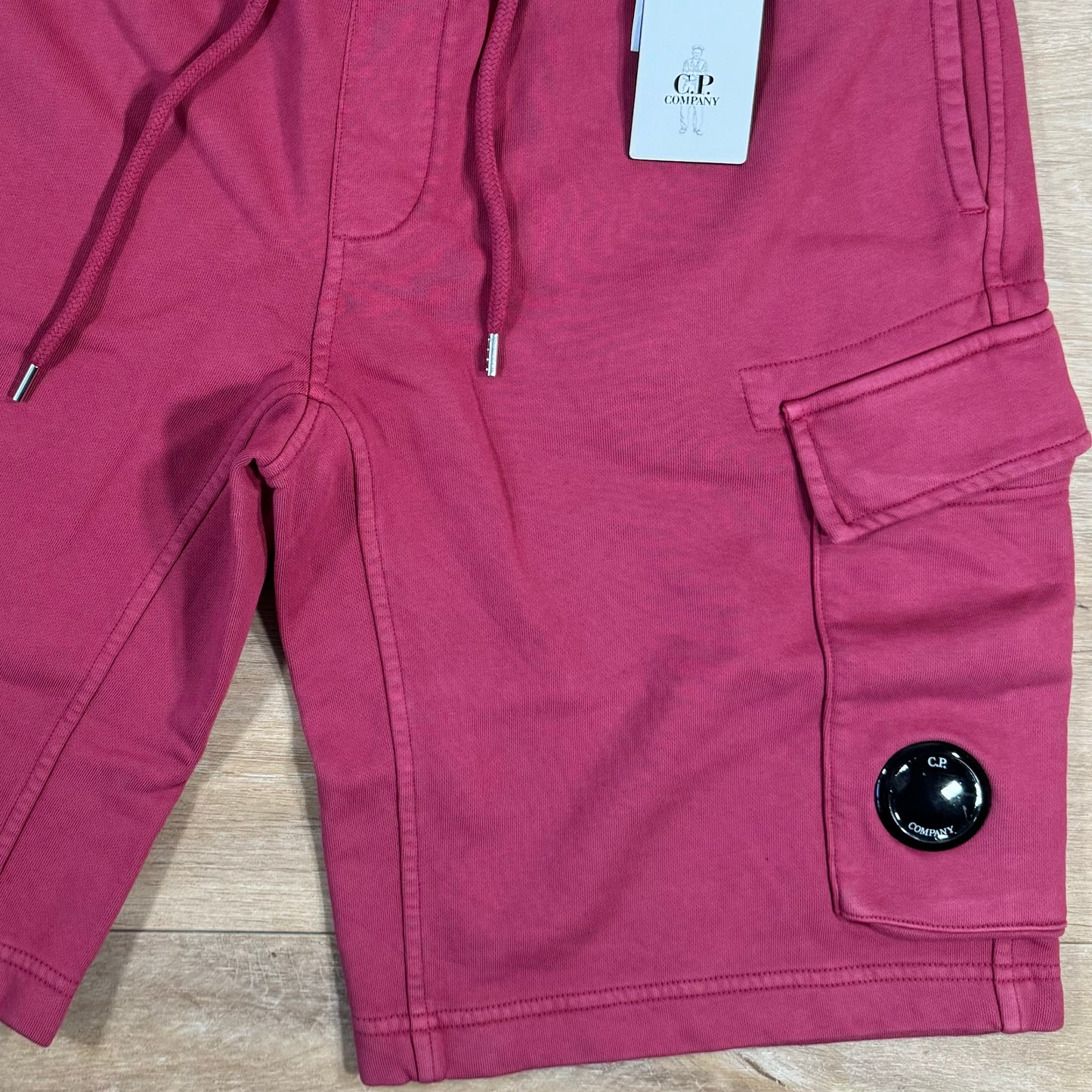 C.P. Company Cotton Fleece Lens Shorts in Red Bud