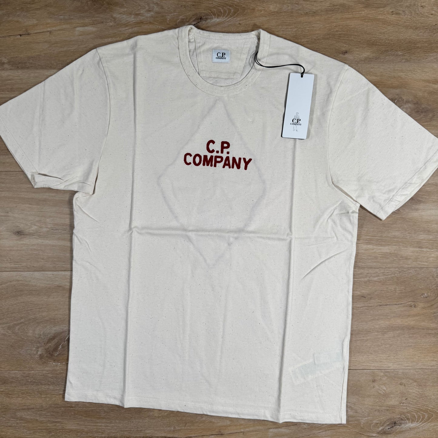 C.P. Company Natural Jersey Logo T-Shirt in Pistachio Shell - Beige