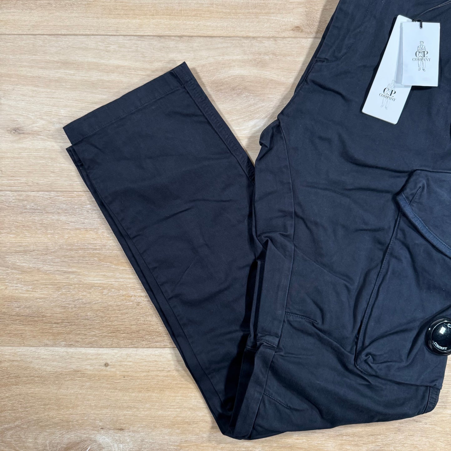 C.P. Company Stretch Sateen Utility Cargo Lens Pants in Navy