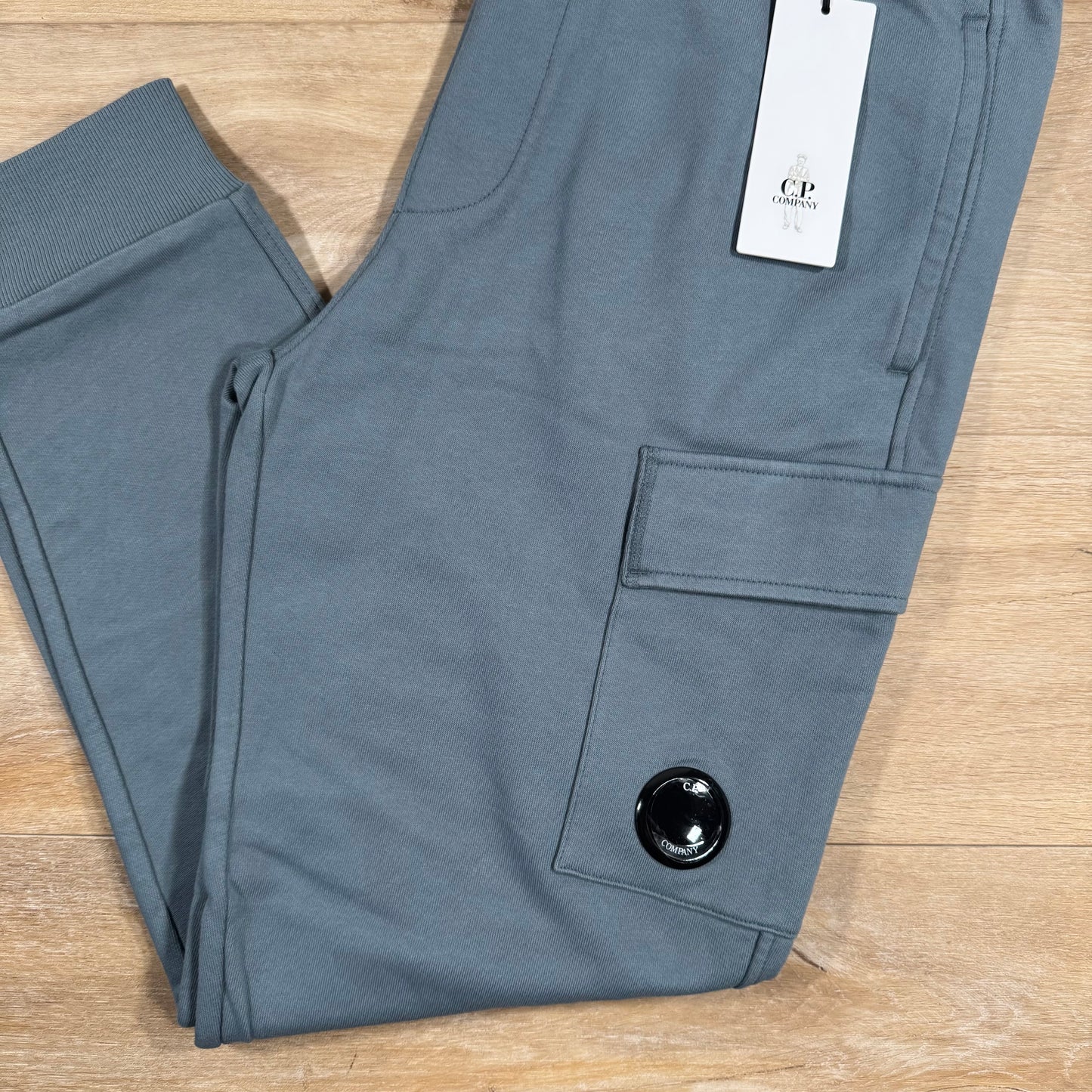 C.P. Company Diagonal Raised Fleece Lens Sweatpants in Stormy Weather - Blue