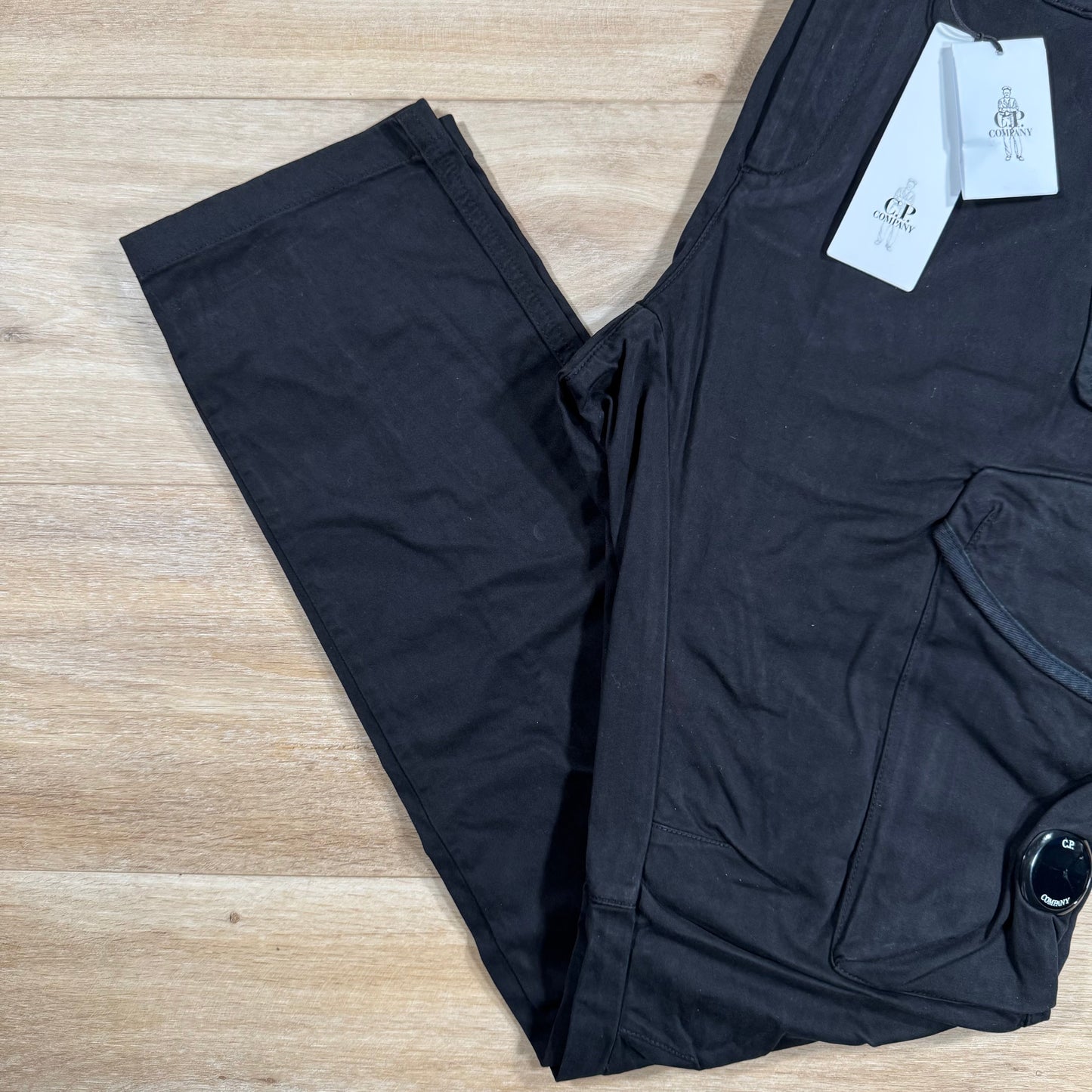 C.P. Company Stretch Sateen Utility Cargo Lens Pants in Black