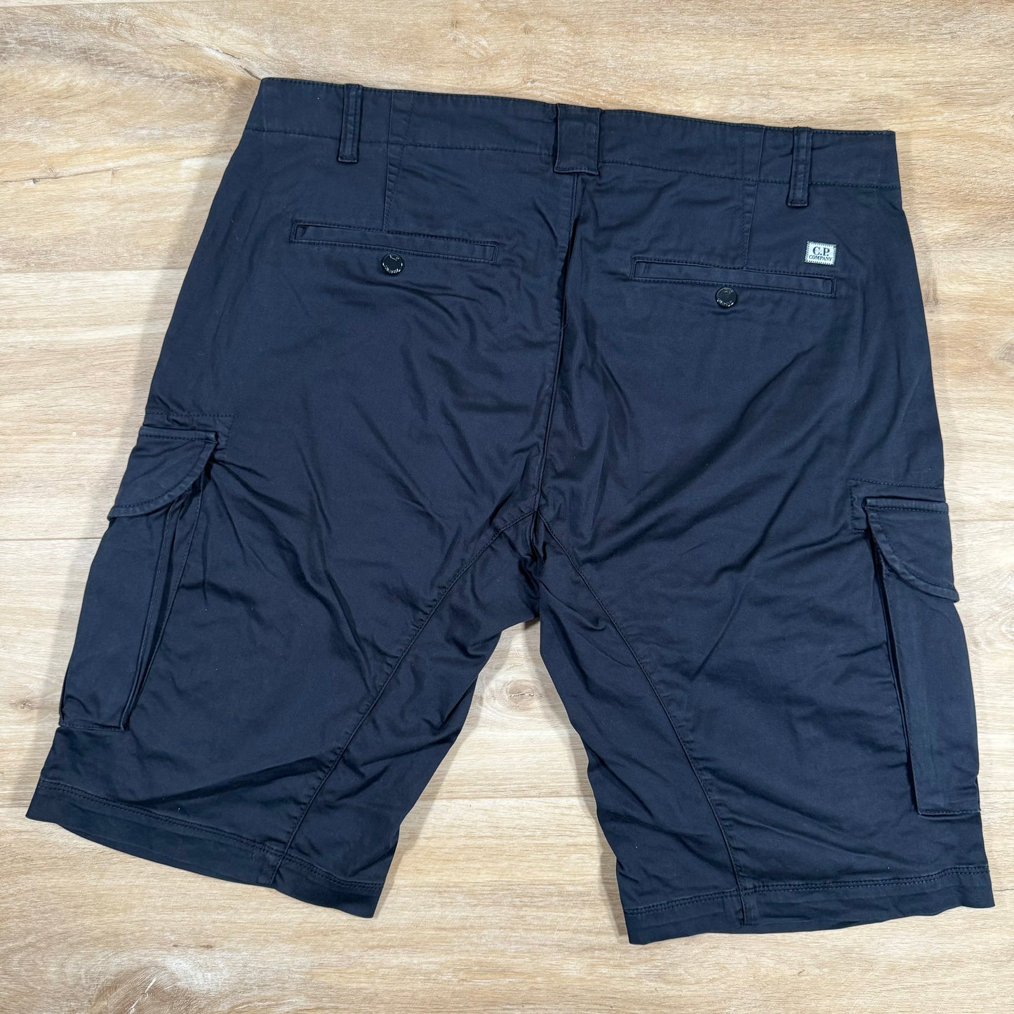 C.P. Company Stretch Sateen Cargo Lens Shorts in Navy
