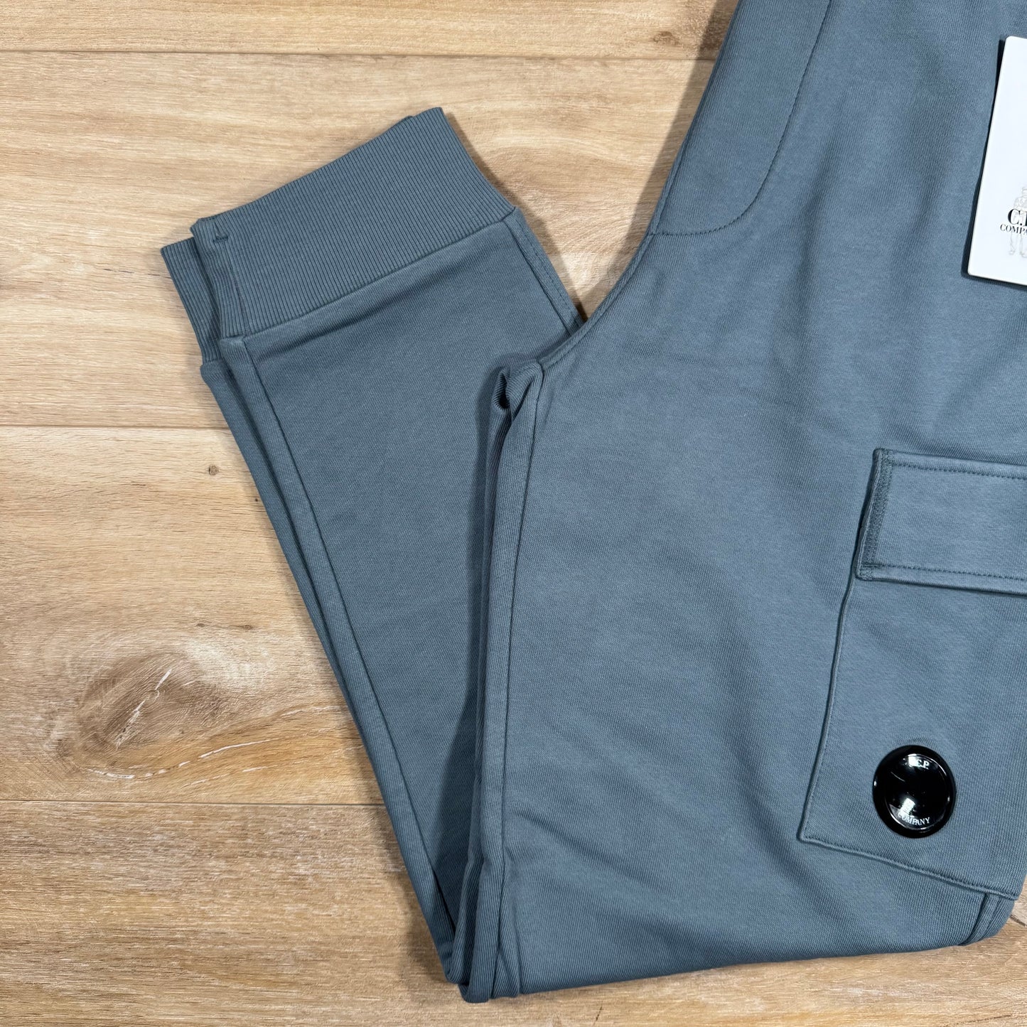 C.P. Company Diagonal Raised Fleece Lens Sweatpants in Stormy Weather - Blue