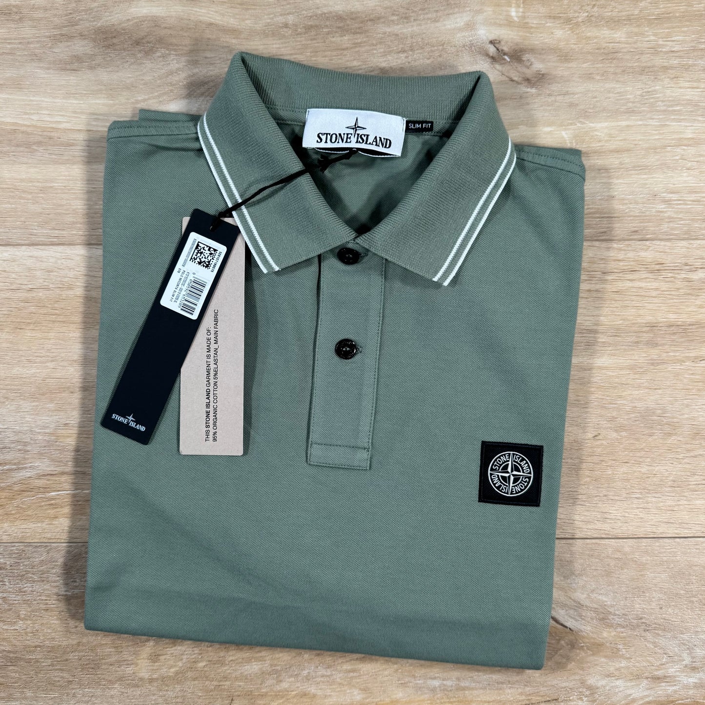 Stone Island Organic Cotton Pique Polo Shirt in Sage Green