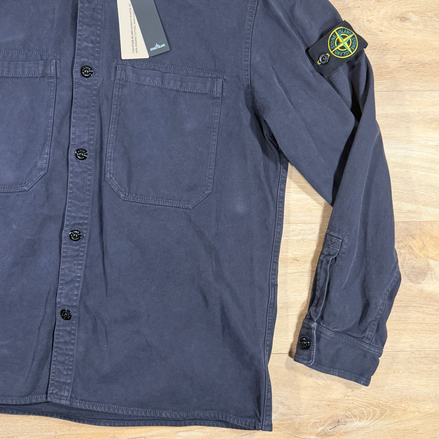 Stone Island Organic Panama Cotton Old Effect Overshirt in Ink Blue
