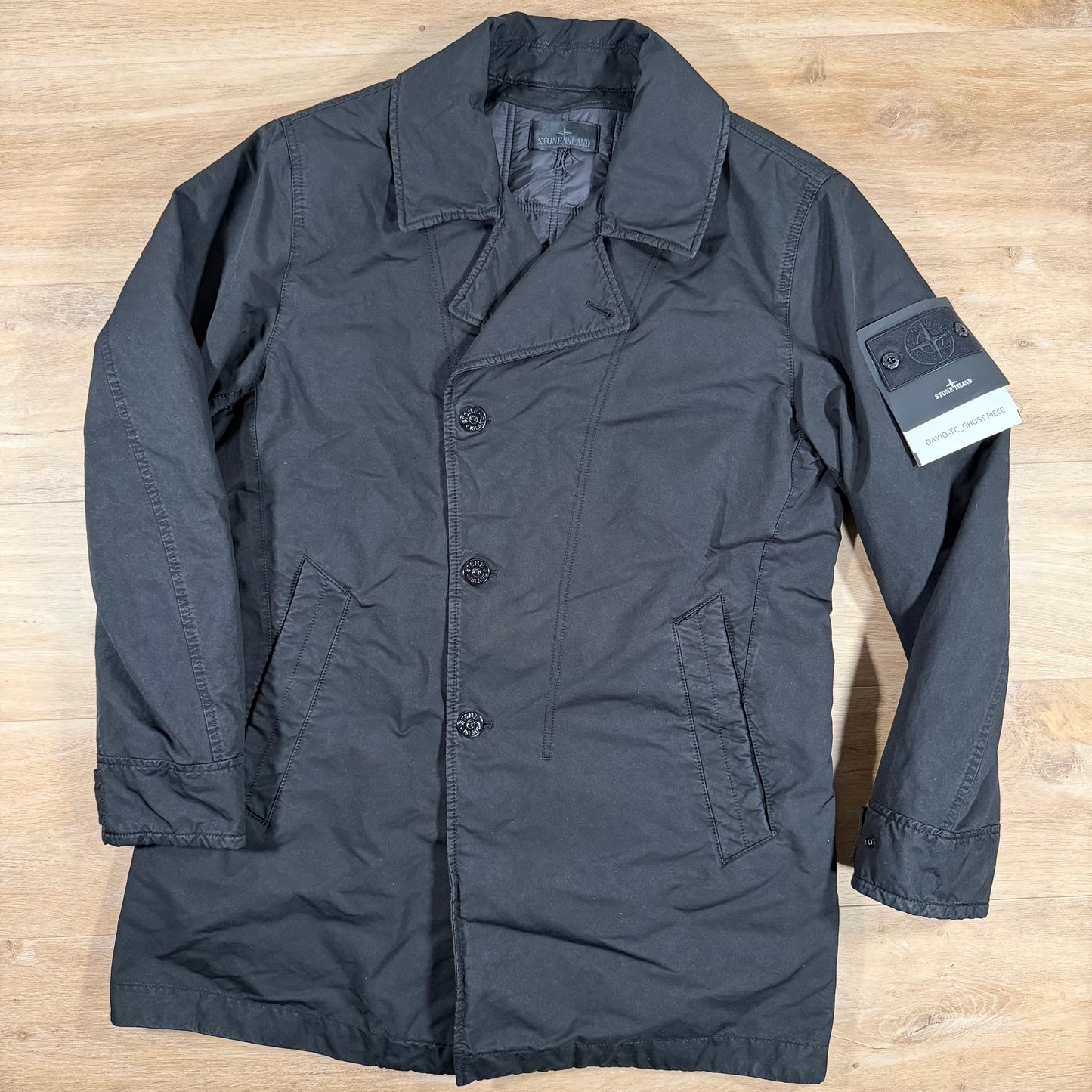 Stone Island Ghost David-TC Padded Pea Coat in Black
