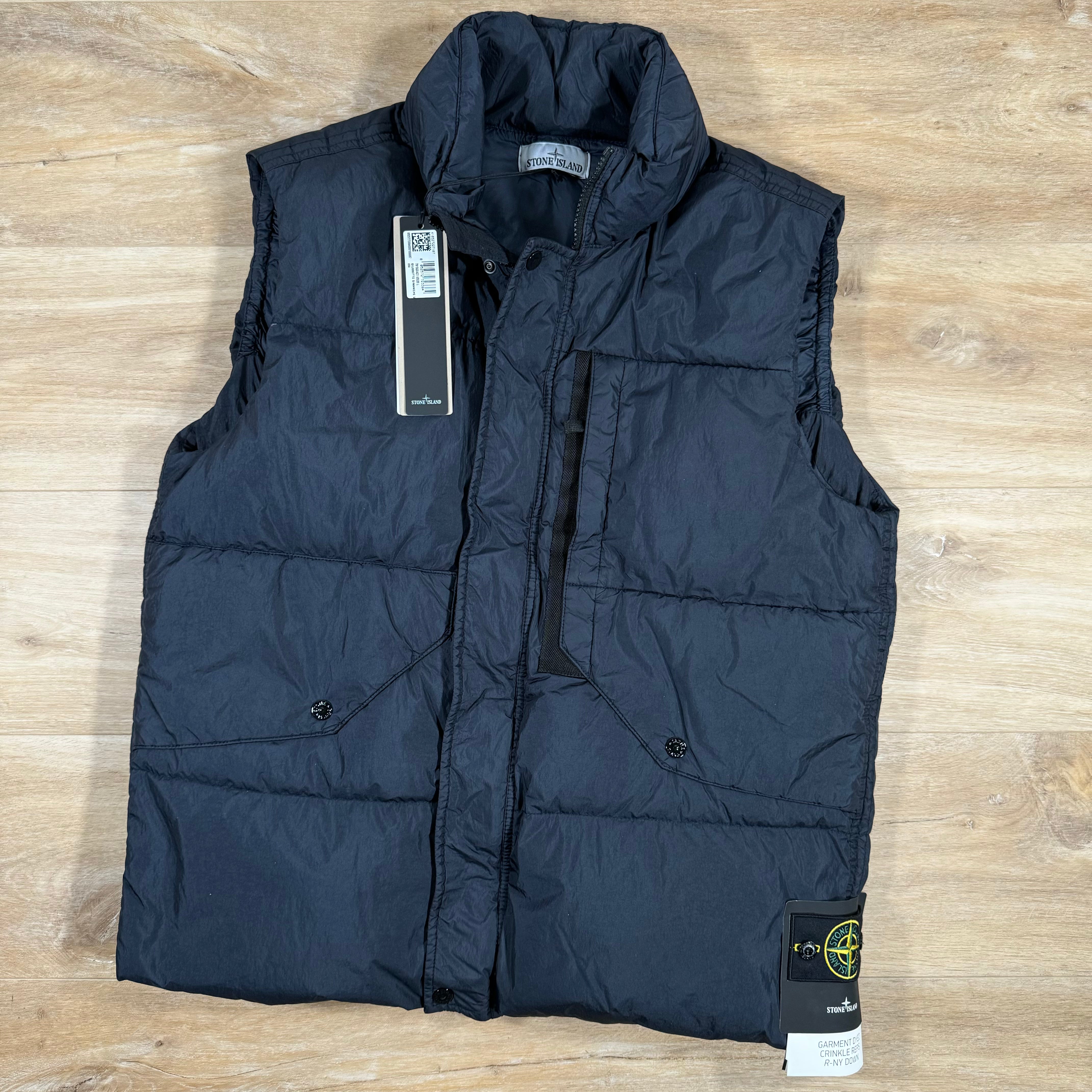 Stone Island Crinkle Reps Down Gilet in Navy LABEL MENSWEAR