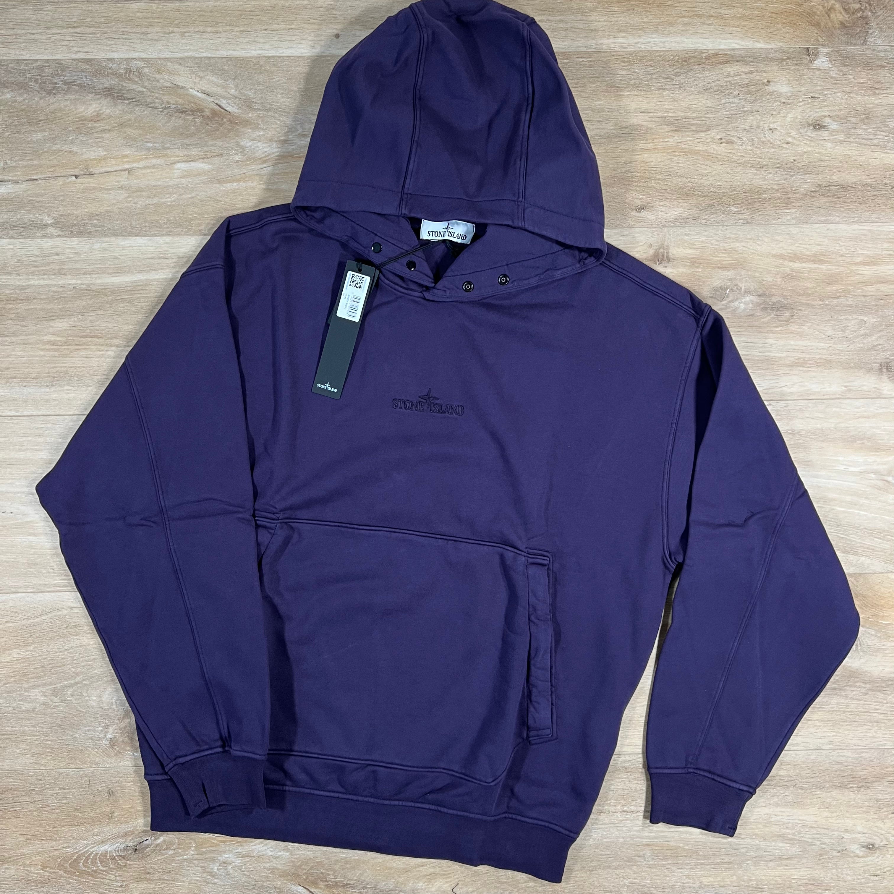 Stone Island Embroidered Logo Oversize Hoodie in Purple LABEL MENSWEAR
