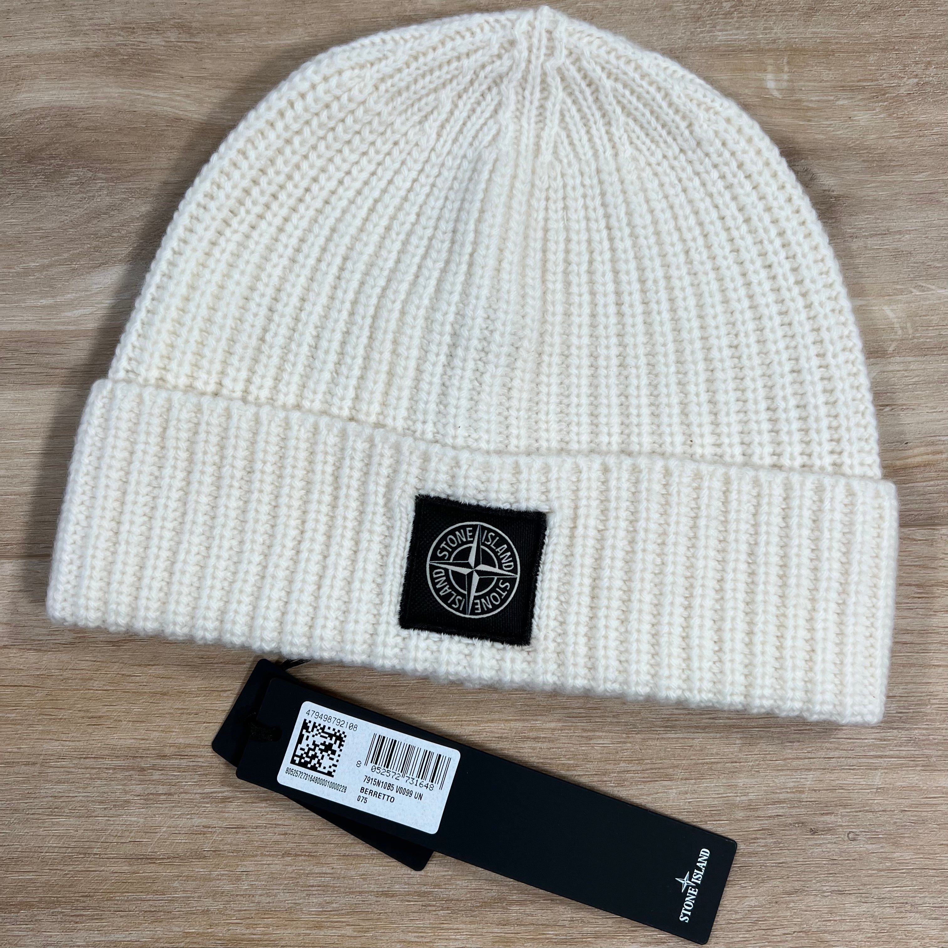 Stone island wooly hat with badge on sale