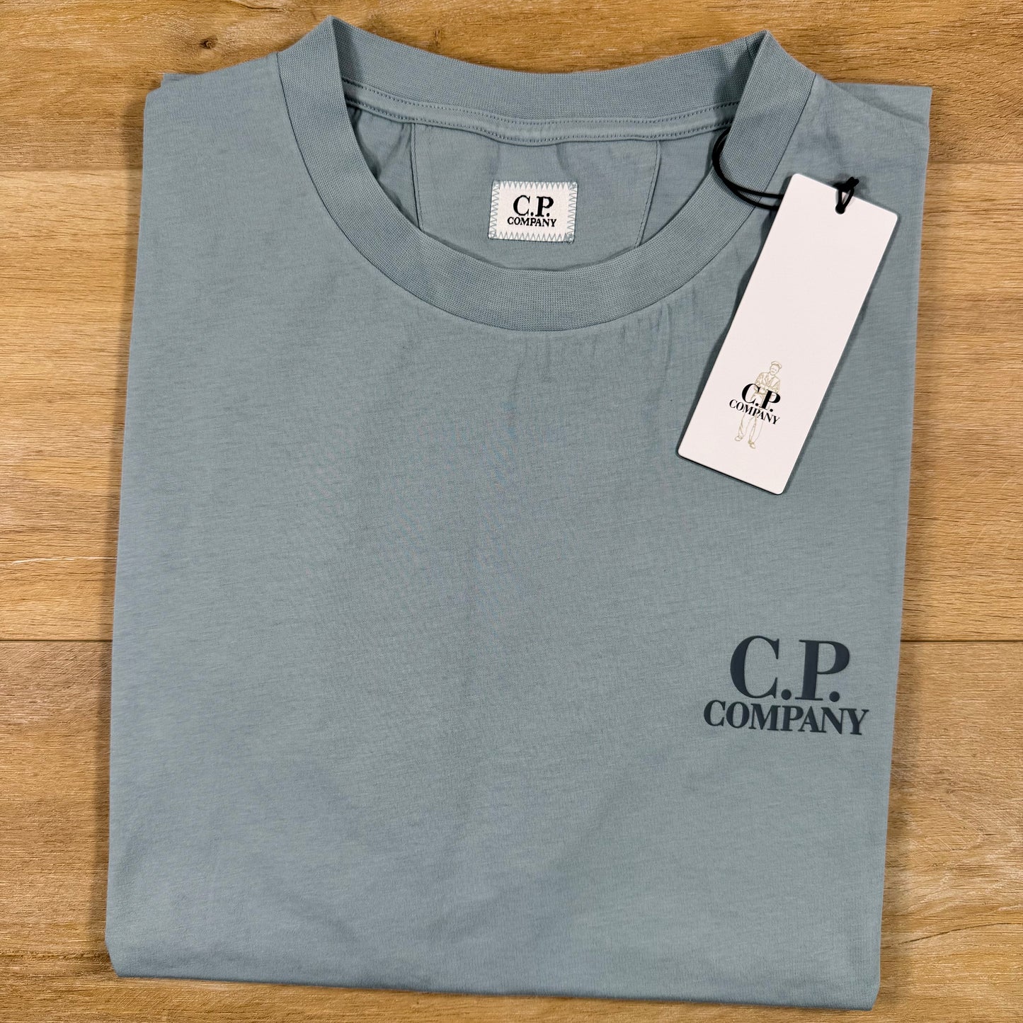 C.P. Company 30/1 Jersey Logo T-Shirt in Silver Blue