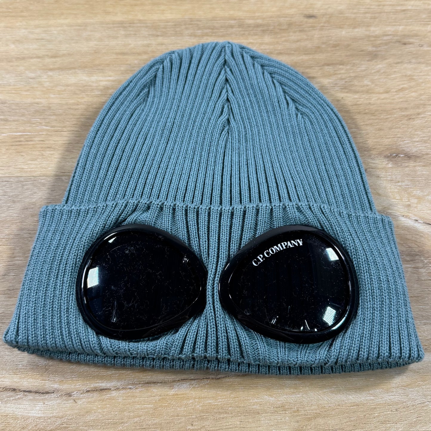 C.P. Company Cotton Goggle Beanie in Silver Blue
