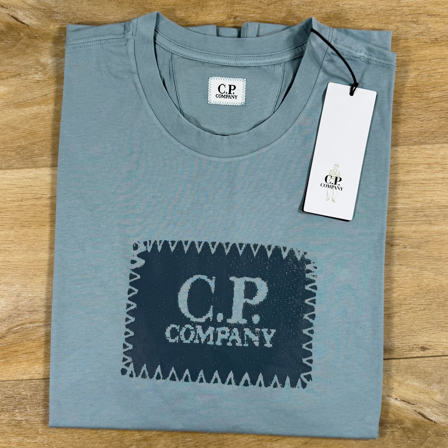 C.P. Company Stitch Block Logo T-Shirt in Silver Blue